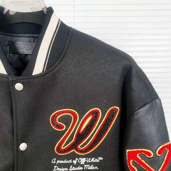 Off-White Black Leather-Sleeved Jacket